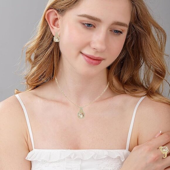 4pcs Cubic Zirconia Wedding Jewelry Sets for Bride Bridesmaid Cubic Zirconia Pen - Picture 4 of 6